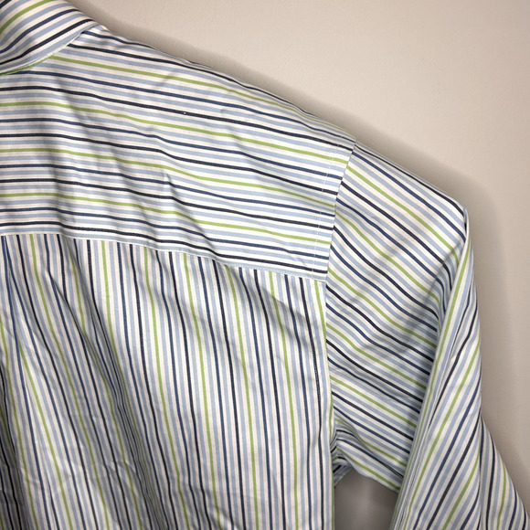 Eddie Bauer Button Down Shirt Mens XL Blue Green Stripes Easter Spring Dressy - Picture 12 of 15